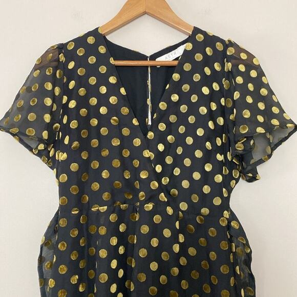 Anthropologie ASTR THE LABEL Metallic Polka Dot Wide Leg Jumpsuit V Neck Size S - Picture 6 of 15